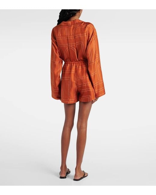 Totême  Red Monogram Silk Twill Pajams Shorts