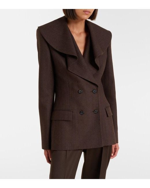 McQueen Brown Draped Striped Wool Blazer