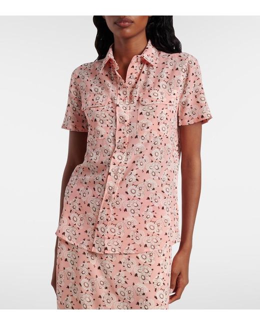 Prada Pink Stretch-Silk Georgette Floral Shirt