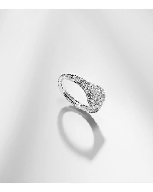 Anillo De Menique Petite Pave De Oro Blanco De 18 Ct Con Diamantes David Yurman de color White