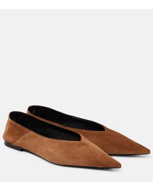 Saint Laurent Brown Nour Suede Ballet Flats