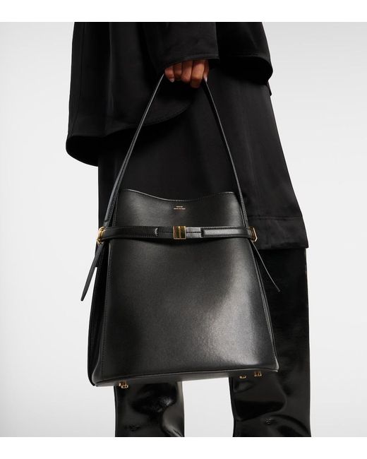 Totême Black Leather Bucket Bag