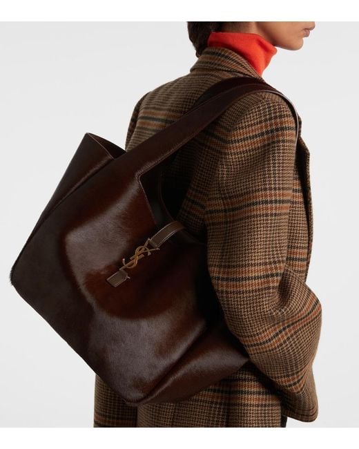 Saint Laurent Brown Le 5 A 7 Bea Calf Hair Tote Bag