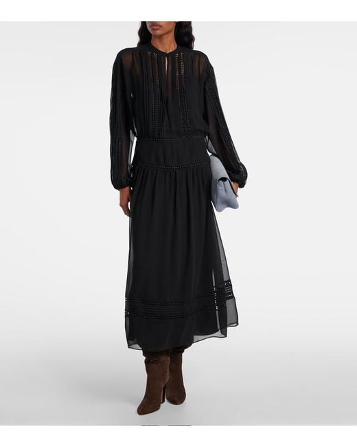 Polo Ralph Lauren Black Lace-Trimmed Georgette Midi Dress