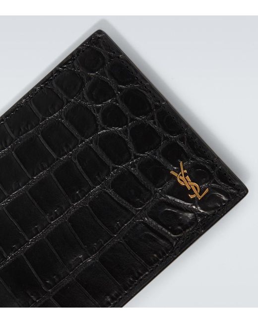 Saint Laurent Black Tiny Cassandre Croc-Effect Leather Wallet for men