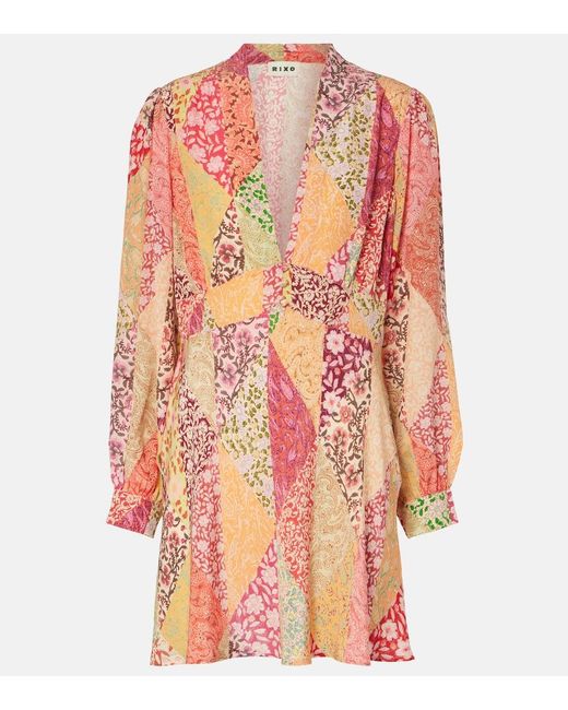 Rixo Pink Hebe Printed Silk Minidress