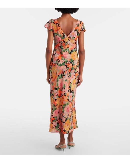 Rixo Metallic Cathy Floral Crepe Midi Dress