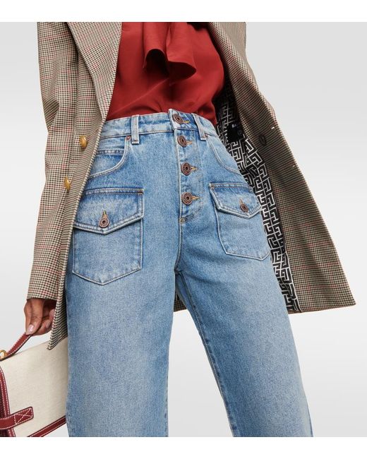 Balmain Blue High-Rise Flared Jeans
