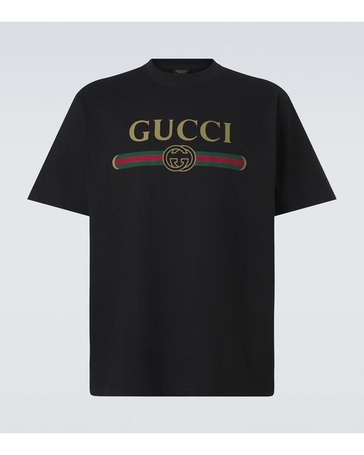 Gucci Black Logo Cotton And Silk Jersey T-Shirt for men