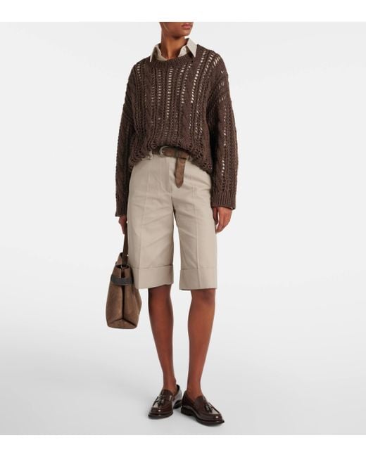 Brunello Cucinelli White Cotton And Linen Bermuda Shorts