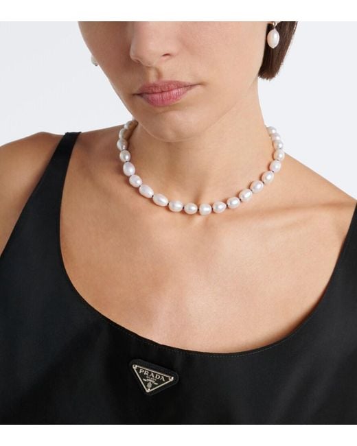 Prada White Halskette Mit Perlen