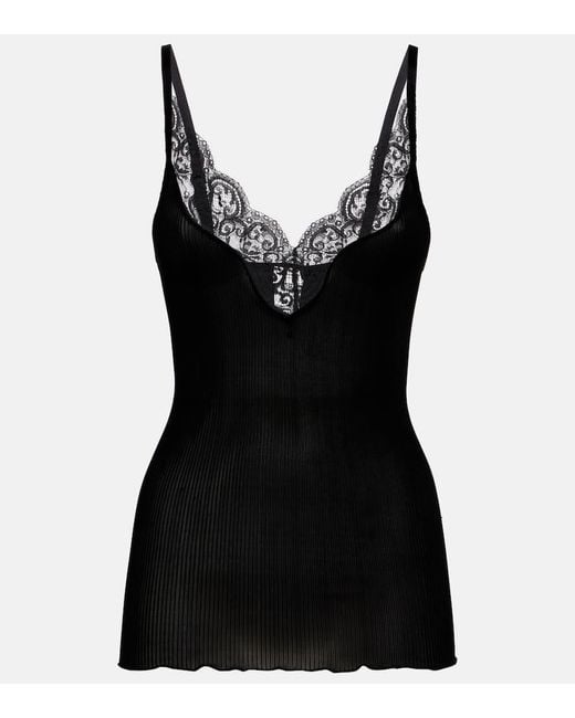 Saint Laurent Black Laced Silk Tank Top