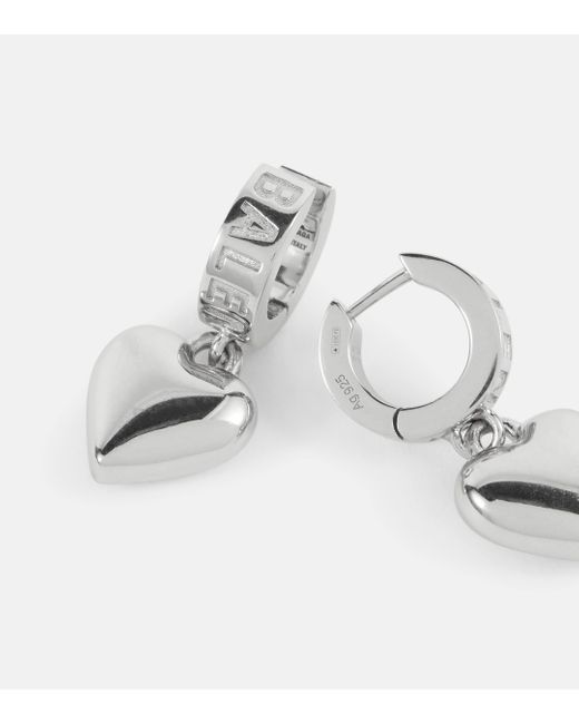 Balenciaga Metallic Logo Sterling Silver Hoop Earrings