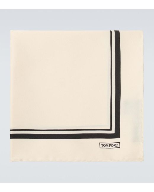 Tom Ford Natural Printed Silk Pocket Square for men