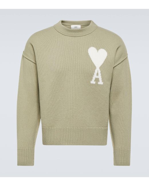 AMI Green Ami De Cour Wool Sweater for men