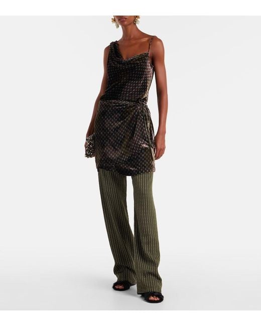 Dries Van Noten Black Draped Printed Velvet Top