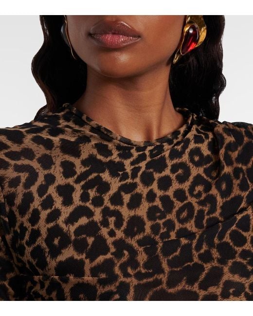 Vestido Corto De Tul Fruncido Saint Laurent de color Brown