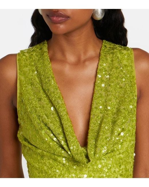 David Koma Green Sequined Draped Gown