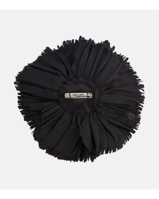 Saint Laurent Black Floral-applique Silk Satin Brooch