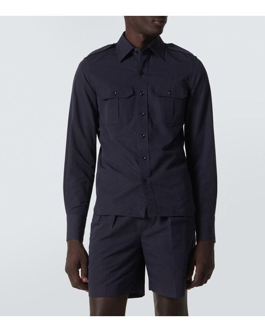 Tom Ford Blue Cotton And Silk Poplin Shirt for men