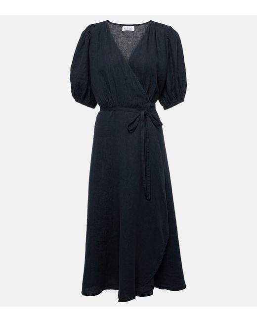 Velvet Blue Dalene Linen Midi Dress