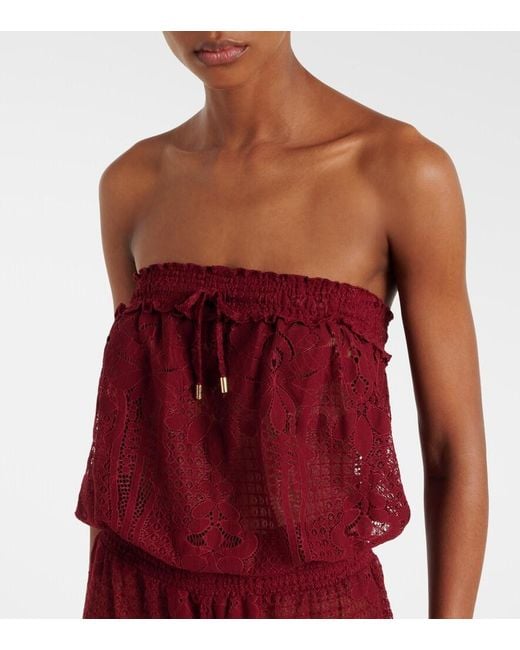 Melissa Odabash Red Viv Cotton-Blend Lace Jumpsuit