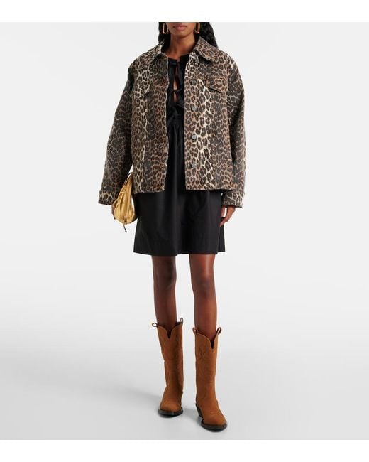 Ganni Brown Embroidered Faux Leather Cowboy Boots