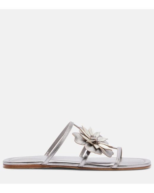 Zimmermann White Floral-Applique Metallic Leather Sandals