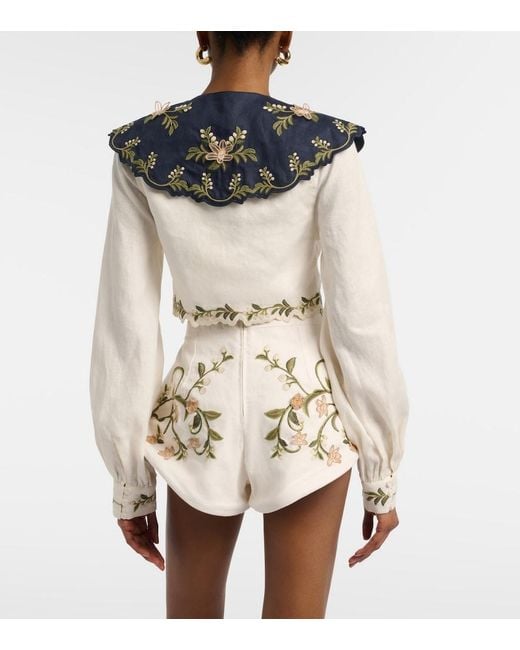 Agua Bendita Blue Cumbre Embroidered Linen Blouse