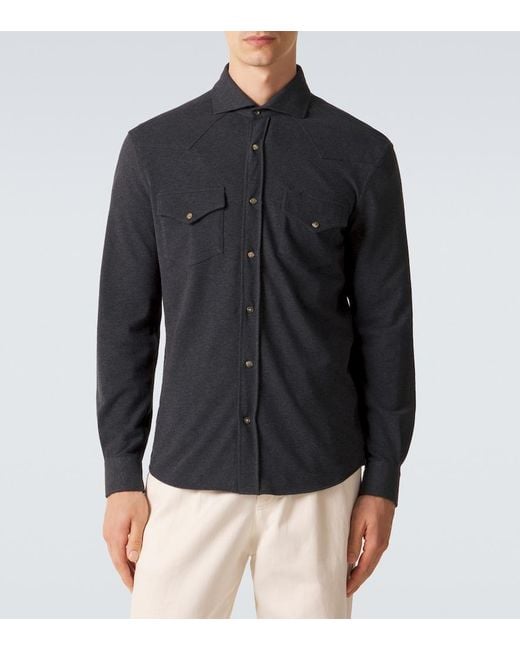 Brunello Cucinelli Blue Cotton Overshirt for men
