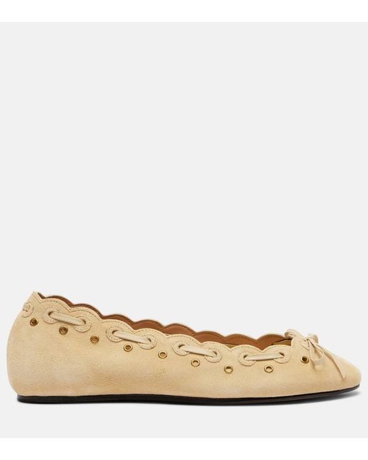 Isabel Marant Natural Balfy Bow-Detail Suede Ballet Flats