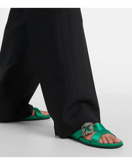 Manolo Blahnik Green Chilanghi Embellished Satin Sandals