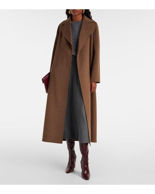 Max Mara Brown Poldo Virgin Wool Wrap Coat