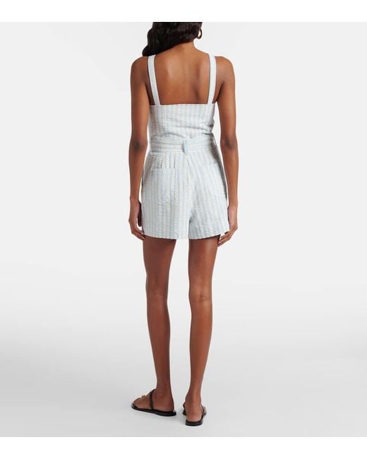Jonathan Simkhai White Striped Cotton-Blend Seersucker Romper