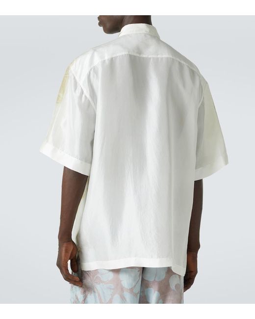 Dries Van Noten White Printed Silk Bowling Shirt for men