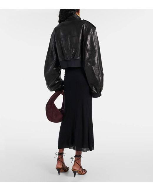 Khaite Black Kember Cropped Leather Bomber Jacket