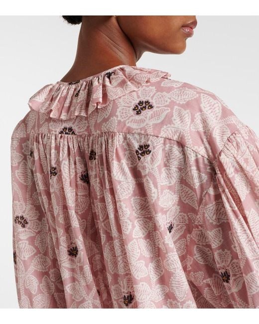 Zimmermann Pink Ottie Ruffled Floral Cotton Top