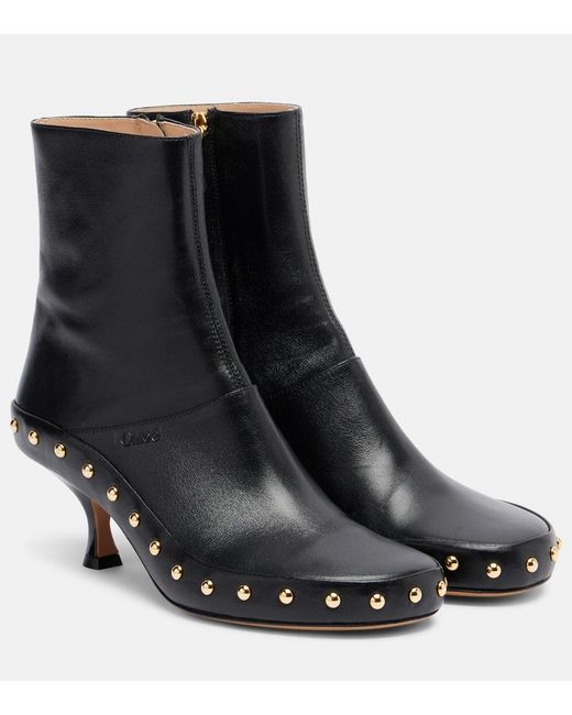 Chloé Black Junie Studded Leather Ankle Boots