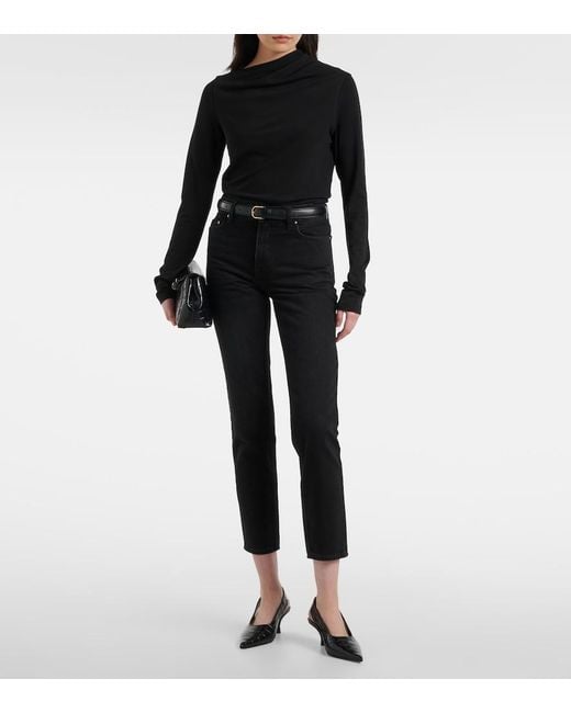 Totême Black Draped Jersey Top