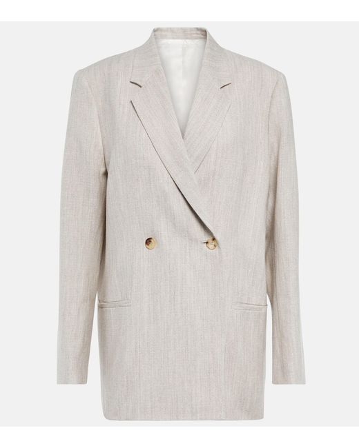 Totême Melange Wool And Linen Blazer in Gray | Lyst