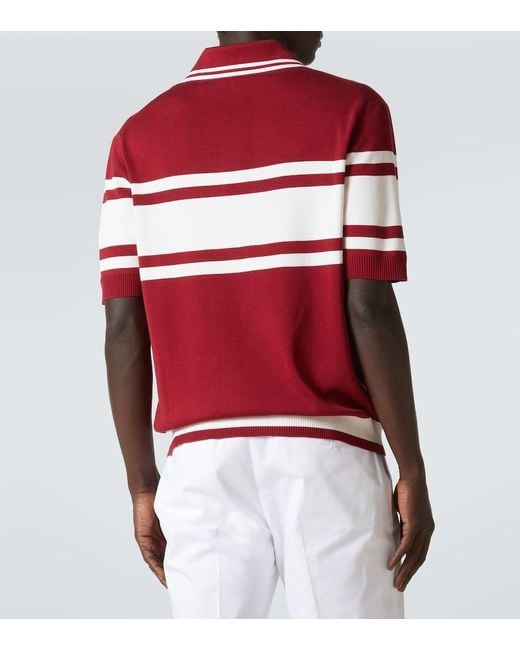Polo De Seda Y Algodón Con Logotipo Bordado Dolce & Gabbana de hombre de color Red