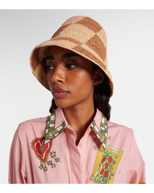 ALÉMAIS Natural Checked Raffia Bucket Hat