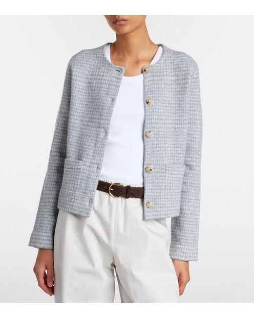 Vince Gray Checked Wool And Cashmere Cardigan