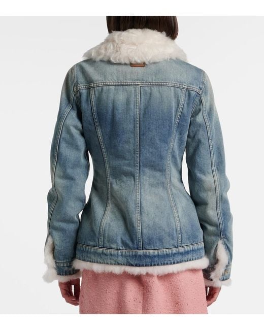 Dolce & Gabbana Blue Shearling-Trimmed Denim Jacket