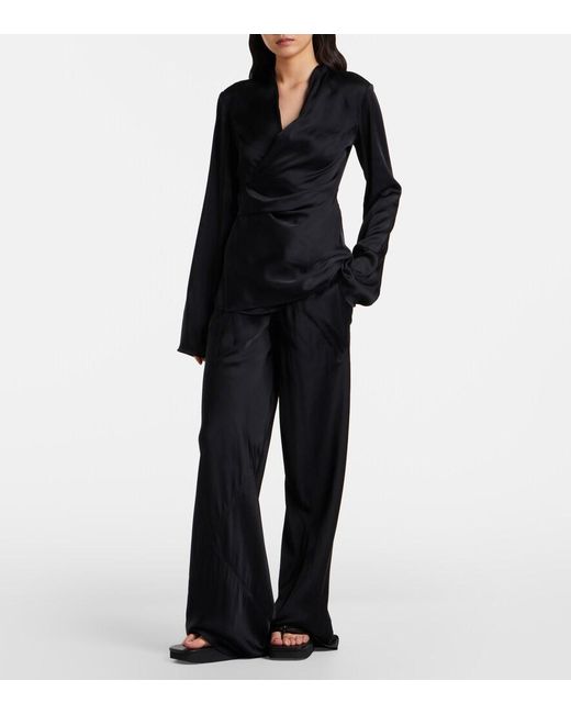Rick Owens Black Laura Satin Wrap Top