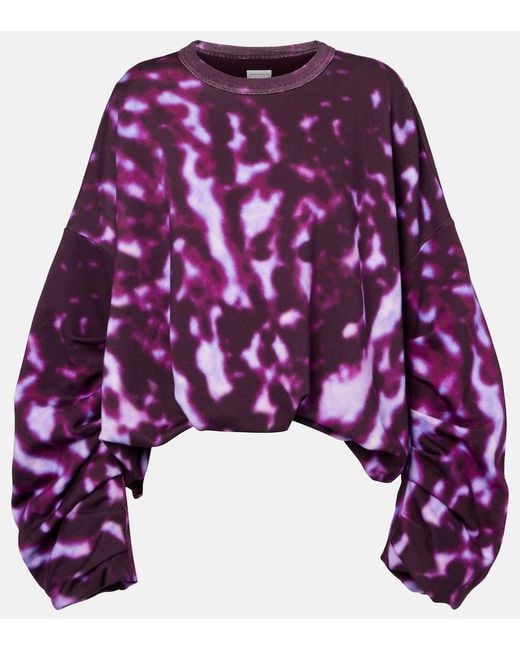 Dries Van Noten Purple Printed Draped Cotton Sweatshirt