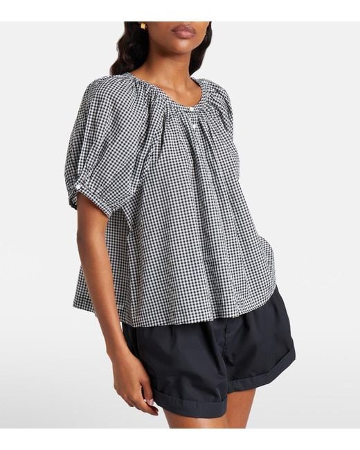 Doen Gray June Gingham Cotton-Blend Top