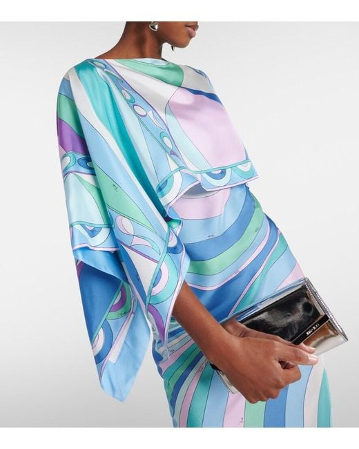 Emilio Pucci Blue Iride And Pesci Silk Twill Gown