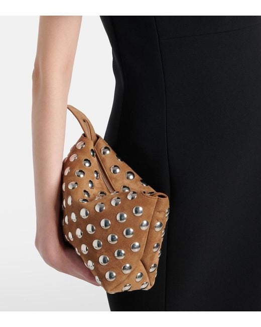 Khaite Brown Lina Medium Studded Suede Crossbody Bag