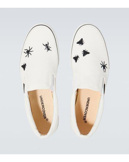 Undercover Bestickte Slip-Ons Aus Baumwoll-Canvas in White für Herren